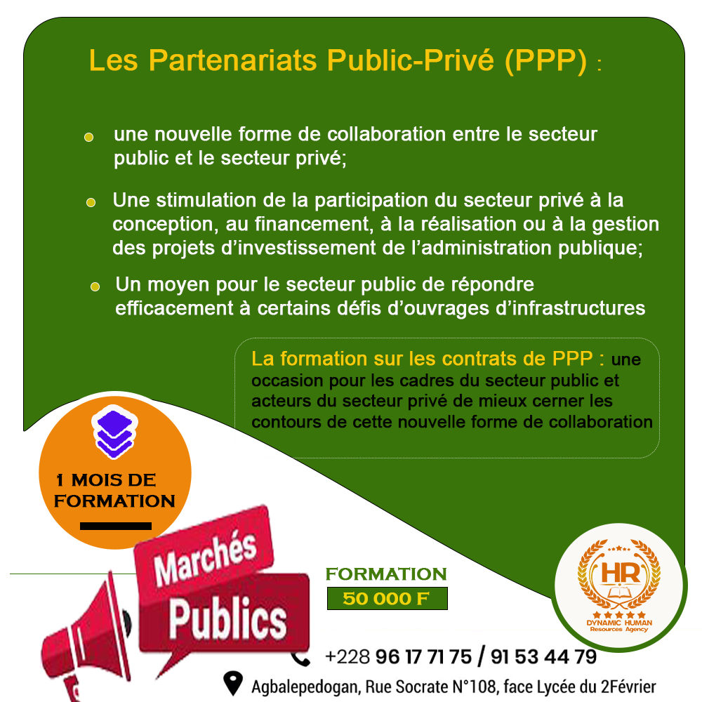 FORMATION SUR LES CONTRATS DE PARTENARIAT PUBLIC-PRIVE (FORMATION DISPONIBLE EN LIGNE ET EN PRESENTIEL)